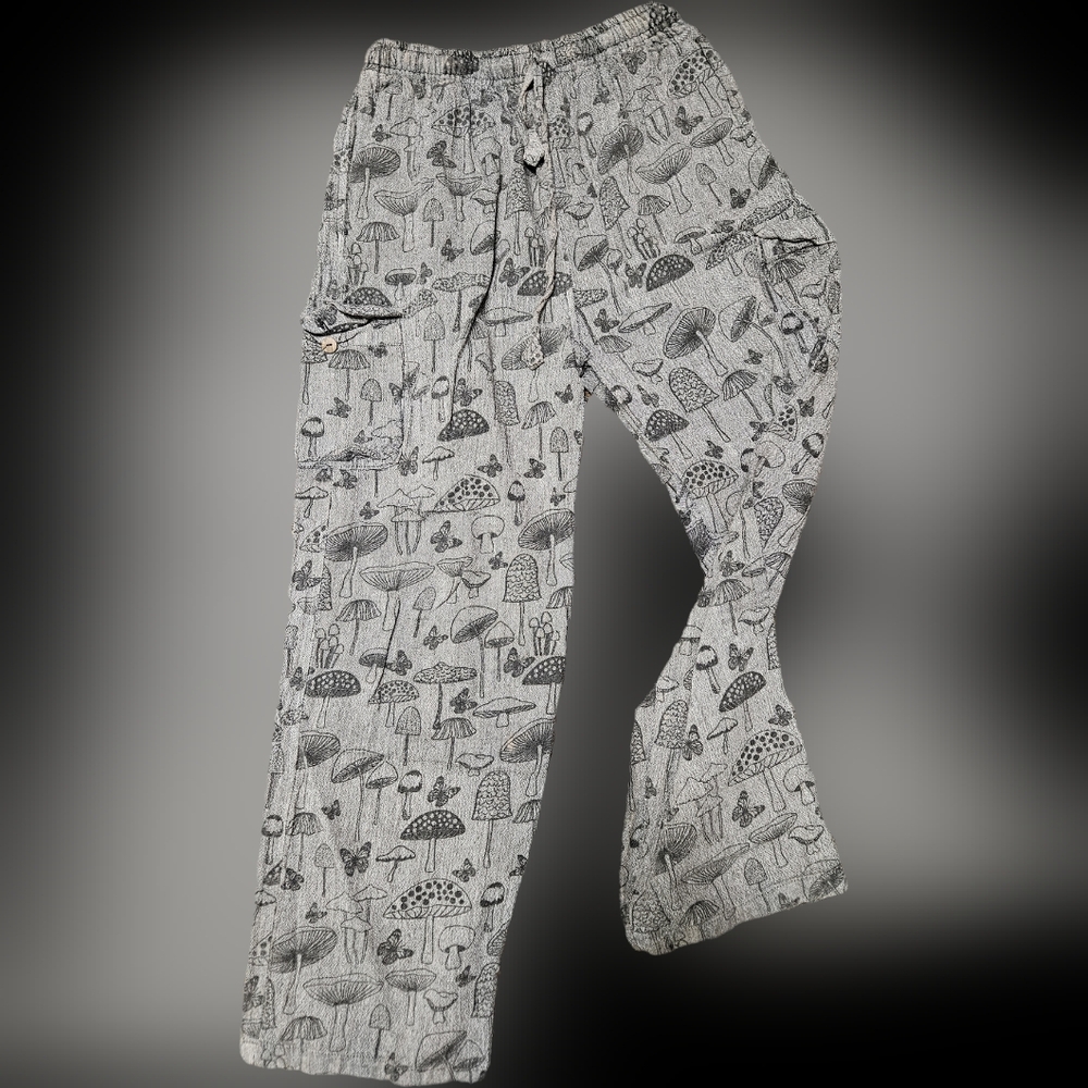 Mushroom print festival pants, size M